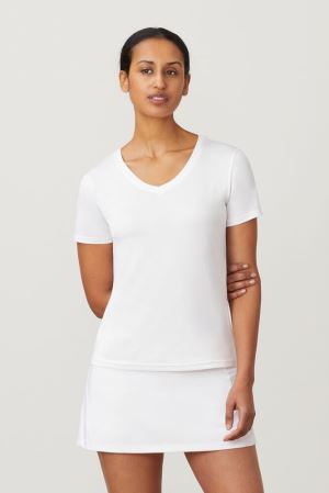 FILA Short Sleeve V-neck Shirts White,Womens Tennis | CA.IVPWXG736